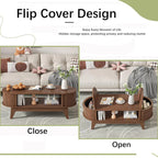 Fluted Oval Coffee Table With Storage, 46.45 x 19.68 x 15.94 in