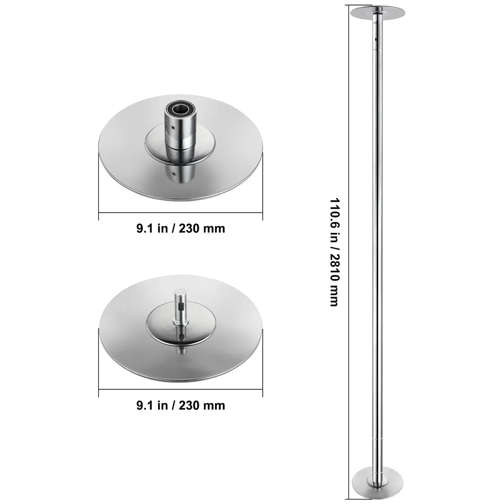KFFKFF Dance Pole Set, 45mm Stainless Steel, Silver - HM-590S