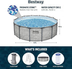 Steel Pro MAX 14 Foot x 48 Inch Round Steel Frame Above Ground Pool Set With 1,000 Filter Pump, Ladder And Cover - Gray