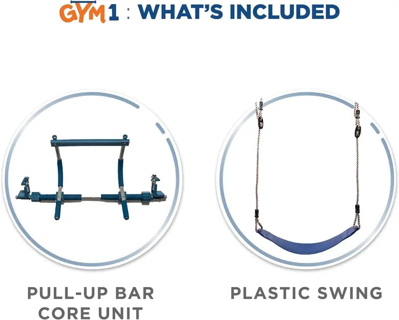 PIPG Indoor Doorway Gym Set, Blue Steel Frame, 6-Piece, 300 lbs Capacity - 021-PIPG-CBOX