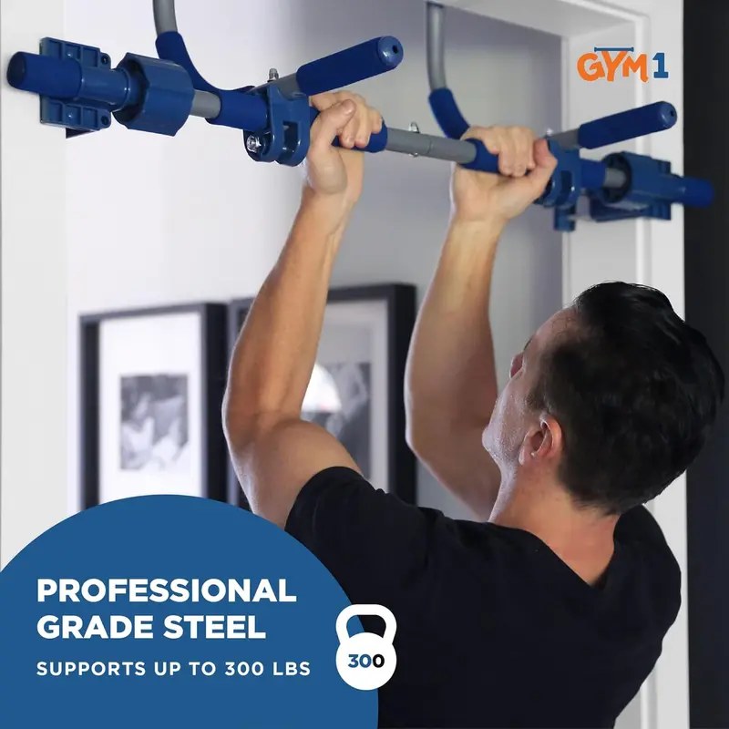 PIPG Indoor Doorway Gym Set, Blue Steel Frame, 6-Piece, 300 lbs Capacity - 021-PIPG-CBOX