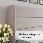 Allewie Queen Lift Up Storage Bed Frame With Wingback Headboard, Light Beige - 80.7 x 60.6 x 44.5 in