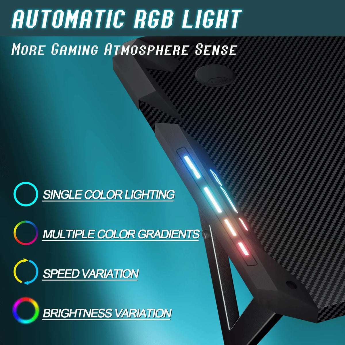 HLDIRECT Gaming Desk With LED Lights, Carbon Fibre Surface, Black - 47 Inch