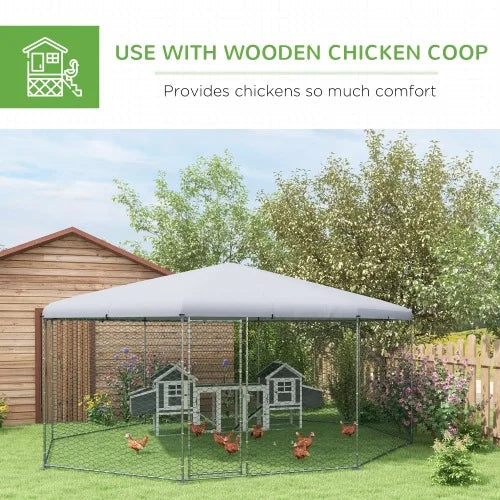 PawHut Metal Chicken Coop Run With Waterproof Anti-UV Cover, 17 ft x 15.7 ft x 9 ft