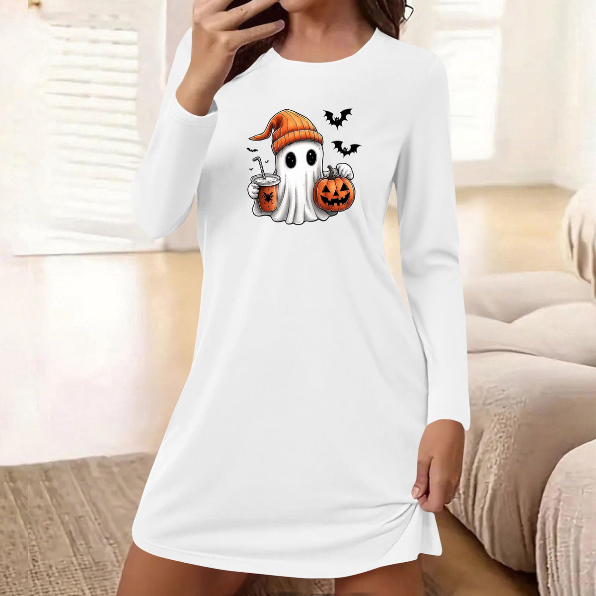 Censtreet Halloween Sleep Shirts for Women Short Sleeve Night Shirts for Sleeping Pullover Nightgown Soft Nightdress