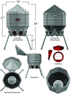 80lb Poultry Feeder, Adjustable Height, UV Stable, Weather Resistant, 8 Ports, Made In USA