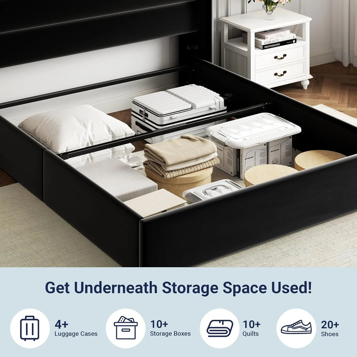 Allewie Queen Lift Up Storage Bed Frame With Wingback Headboard, Light Beige - 80.7 x 60.6 x 44.5 in