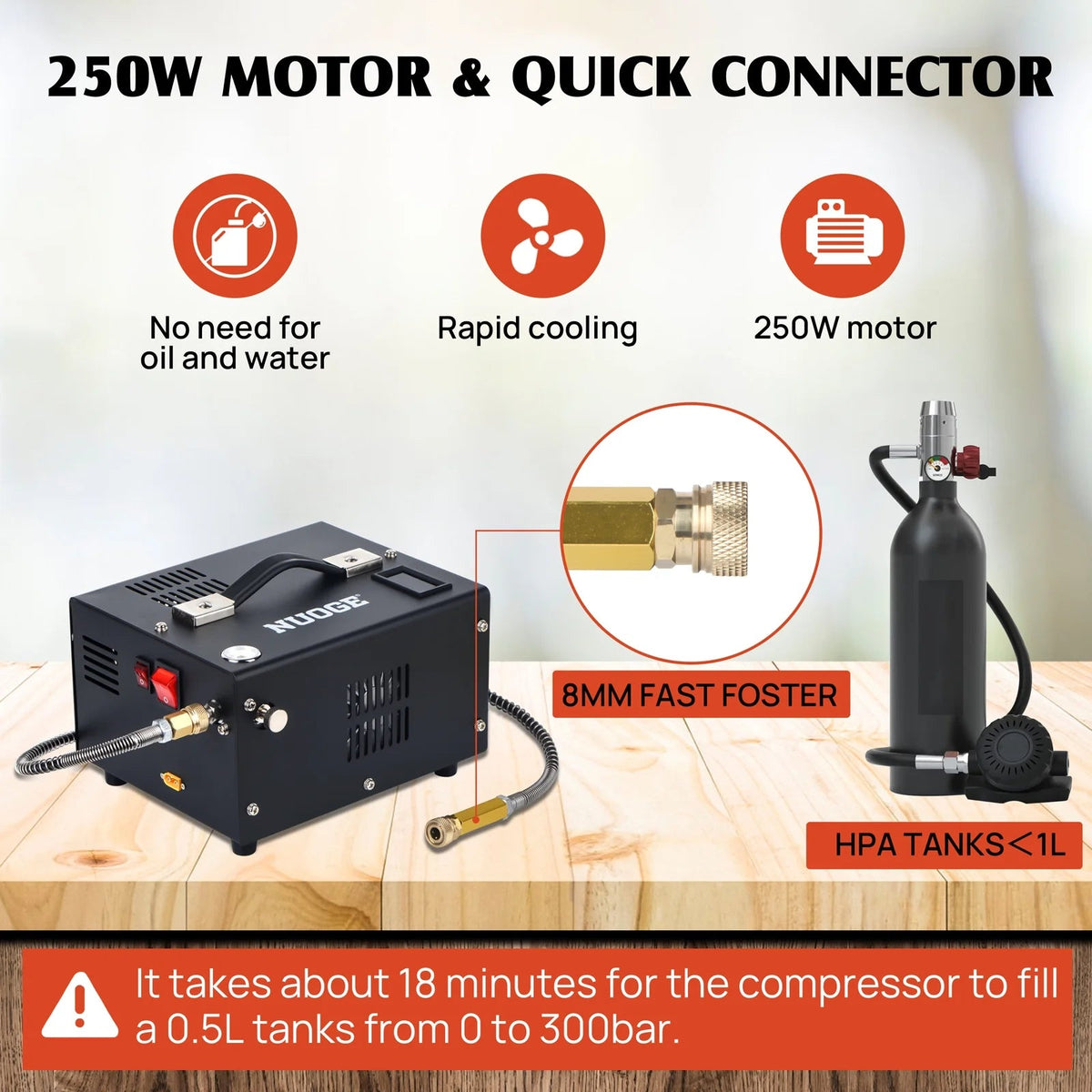 NUOGE PCP Air Compressor 4500 PSI 12V DC Or 110V AC With Converter