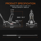 Heavy Duty Steel 3 Ton Hydraulic Floor Jack, Black - W8303-B