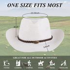 COOPLUS Straw Cowboy Hat for Women Western Cowgirl Adjustable Chin Strap Hats for Summer