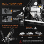 Heavy Duty Steel 3 Ton Hydraulic Floor Jack, Black - W8303-B