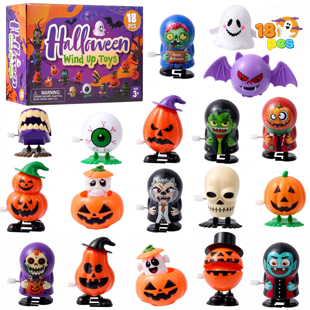Joyfy 24 Pcs Halloween Wind Up Toys for Kids Gifts, Toys Bulk for Halloween Party Favors, Goody Treat Bag Stuffers Fillers, Classroom Prizes
