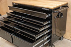 Husky Mobile Workbench With 9 Drawers, Hardwood Top And Power Connection, 117 cm W x 62 cm D - High-Gloss Black