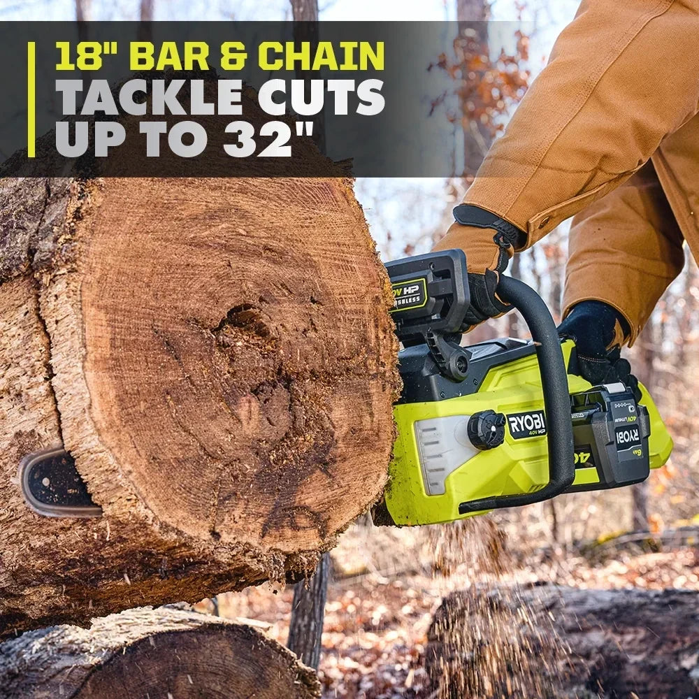 RYOBI 40V HP Brushless 18" Chainsaw Kit - Over 90 Cuts per Charge