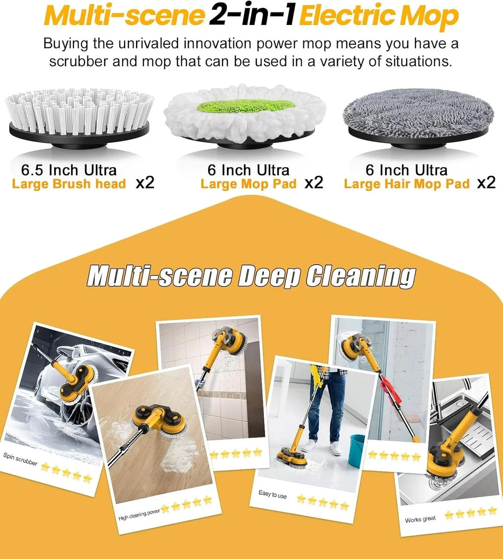 qimedo 2-in-1 Cordless Electric Mop And Power Scrubber, 6000mAh, 800RPM - M1 YD-QJS1804SS-PRO1