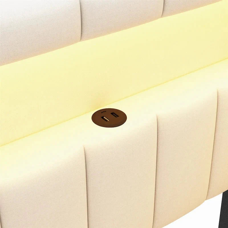 Upholstered Platform Bed Frame With USB Ports, LED Lighting And 2 Storage Drawers - Full/Twin