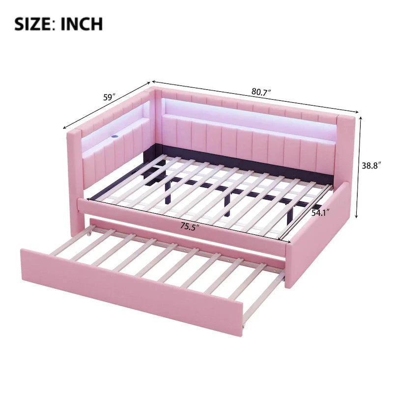 Upholstered Platform Bed Frame With USB Ports, LED Lighting And 2 Storage Drawers - Full/Twin
