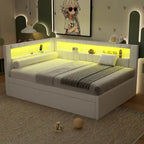 Upholstered Platform Bed Frame With USB Ports, LED Lighting And 2 Storage Drawers - Full/Twin