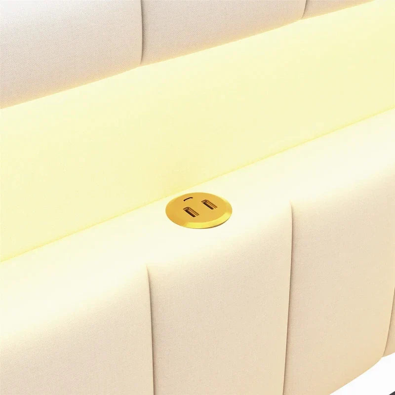 Upholstered Platform Bed Frame With USB Ports, LED Lighting And 2 Storage Drawers - Full/Twin