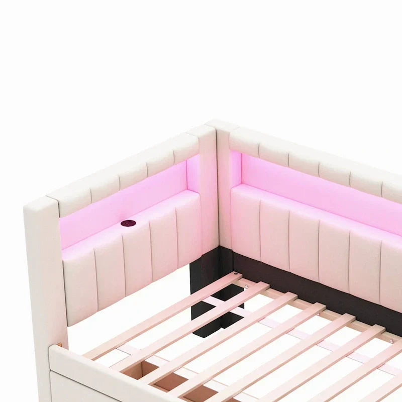 Upholstered Platform Bed Frame With USB Ports, LED Lighting And 2 Storage Drawers - Full/Twin