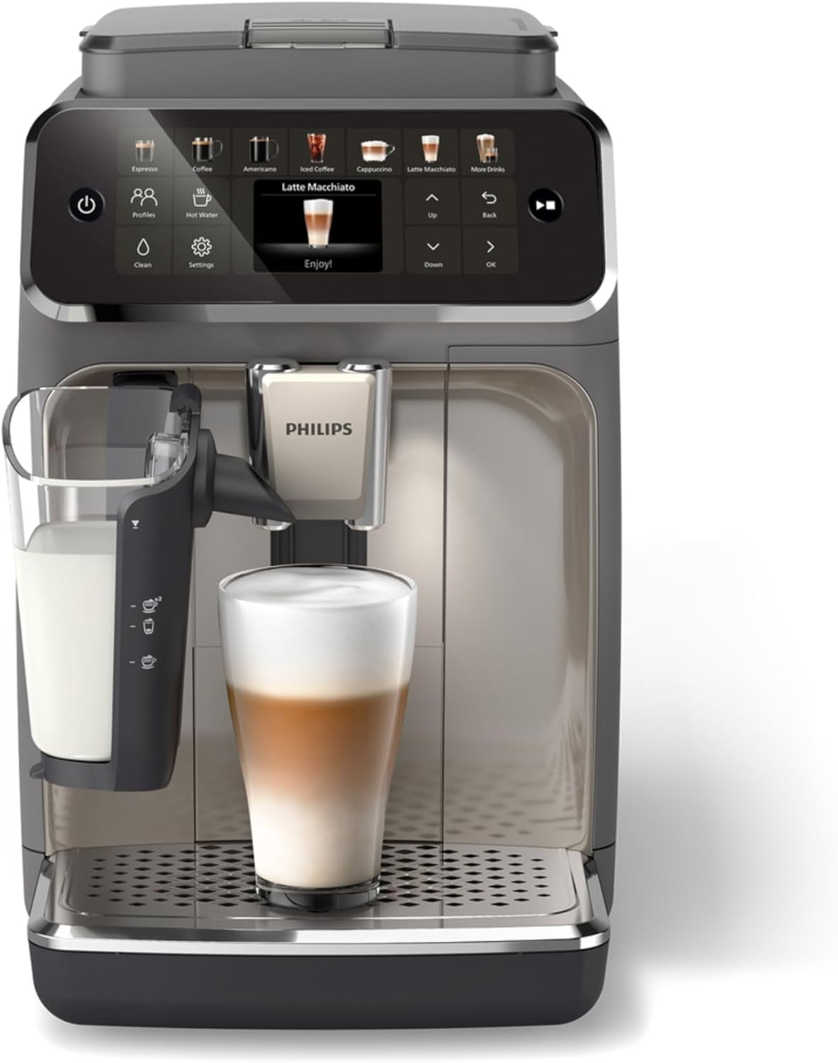 Philips Fully Automatic Espresso Machine With LatteGo Milk System, Integrated Grinder, 12 Hot & Iced Coffee Pre-Sets, 15-Bar Pressure - EP4444/90