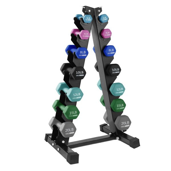 HolaHatha Neoprene Dumbbell Weight Set, 146 Pound, 7 Pairs With Storage Rack