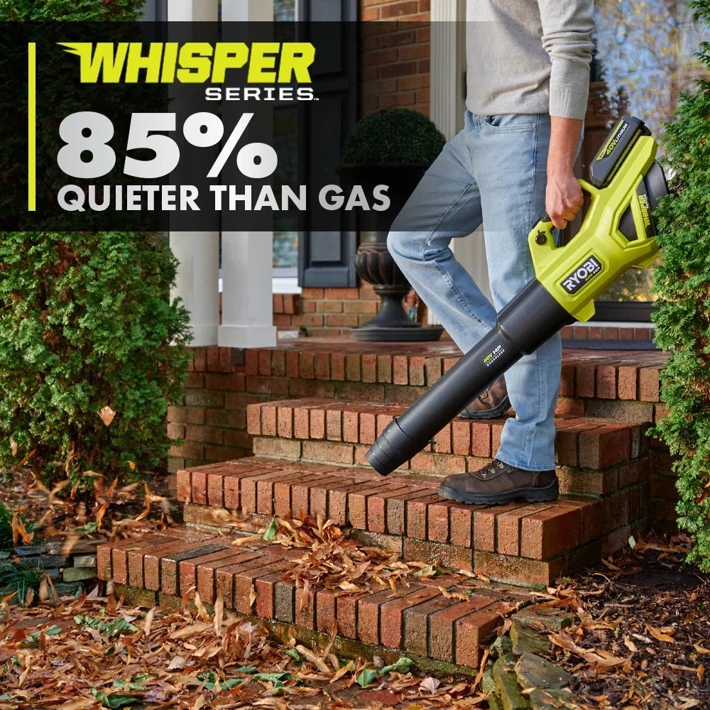 RYOBI 40V HP Brushless WHISPER SERIES 650 CFM 160 MPH Leaf Blower Cordless with 4.0 Ah Battery and Charger