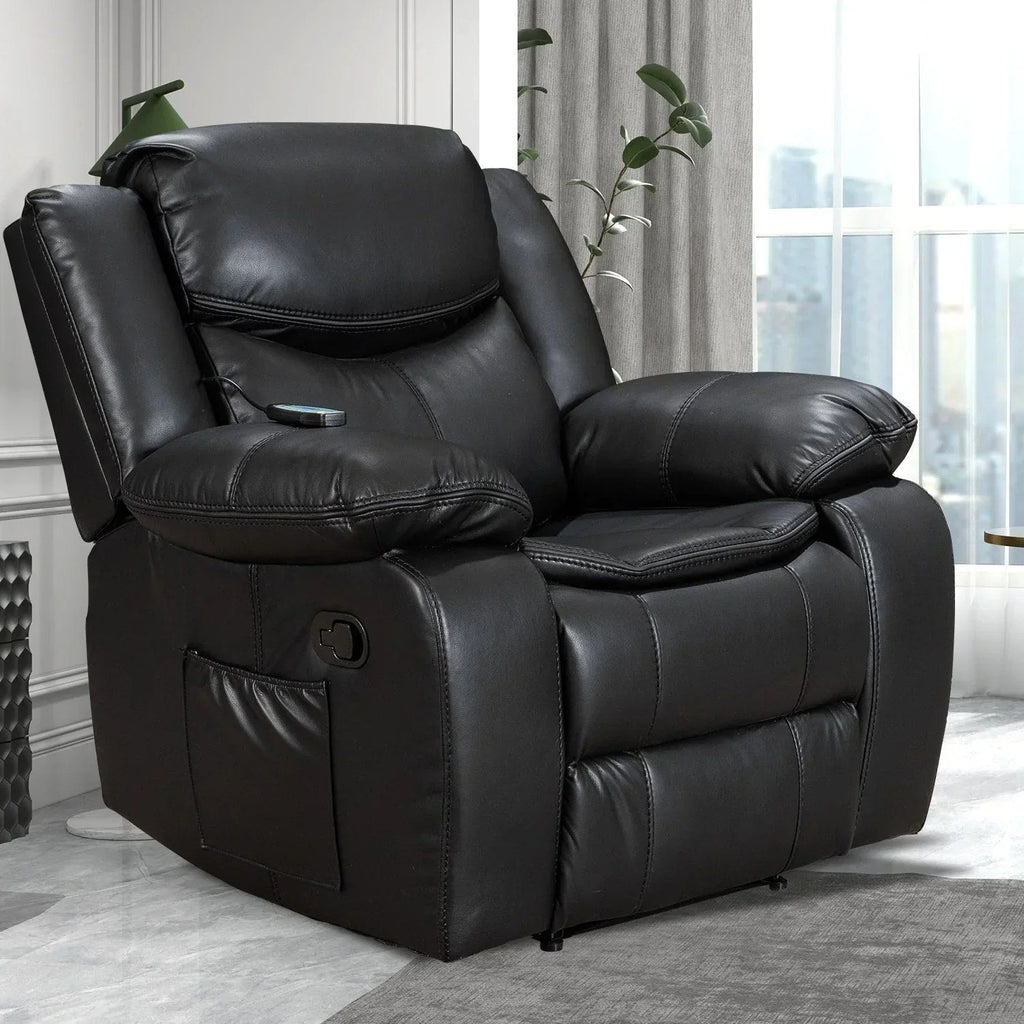 Wide Seat Durable Leather Massage And Heat Recliner