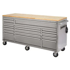 72 in. 18-Drawer 24 in. D Mobile Workbench With Solid Wood Top - Stainless Steel