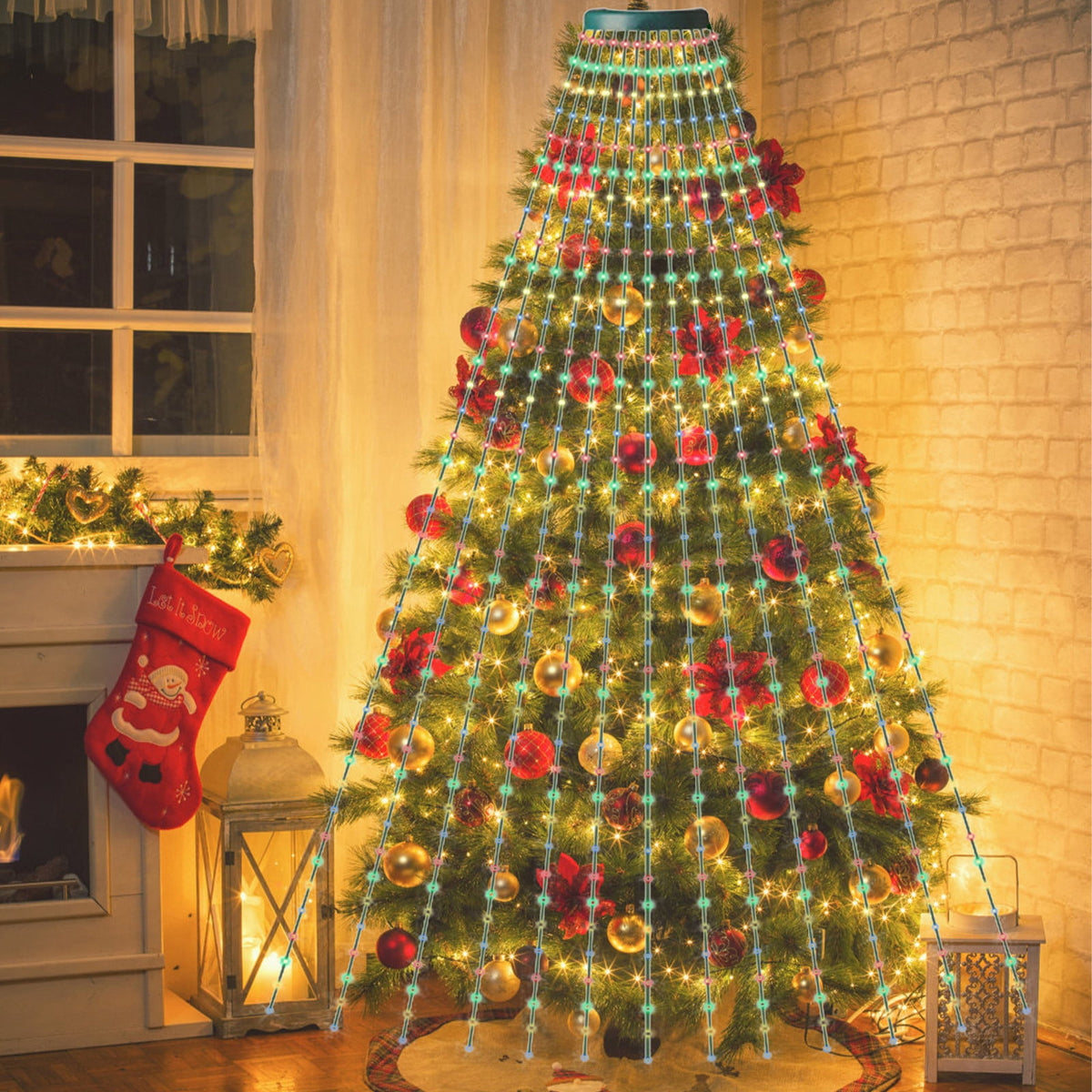AYktou Christmas Tree Lights 6.56ft 16 Lines LED Waterfall Lights Waterproof Xmas Tree Topper Lights with Remote and USB Powered Christmas Lights for Halloween Xmas Year Holiday