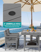 SERWALL 7-Piece HDPE Outdoor Dining Set With Umbrella Hole - Gray