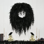 My Texas House Halloween Drapey Faux Cedar Wreath, Black, 24"