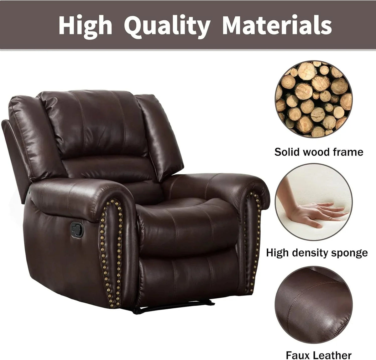 CANMOV Manual Recliner Chair, Nut Brown