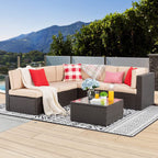 5-Piece All-Weather Wicker Patio Conversation Set With Ottoman And Cushions