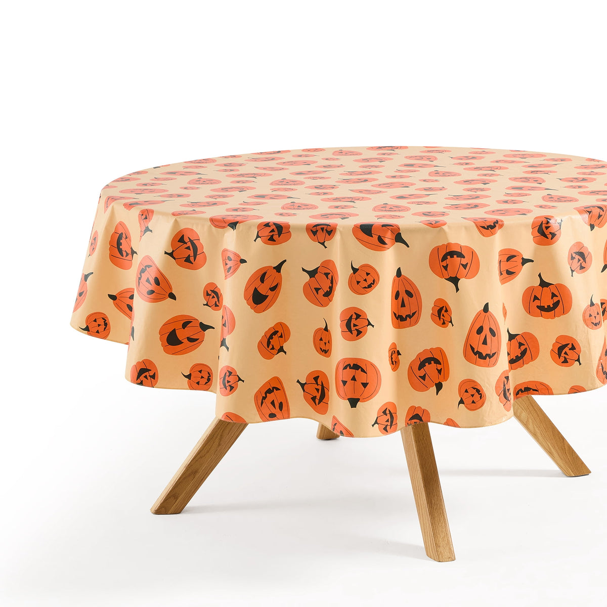 Way To Celebrate Halloween PEVA Tablecloth, Indoor & Outdoor Table 70" Round - Pumpkin Toss