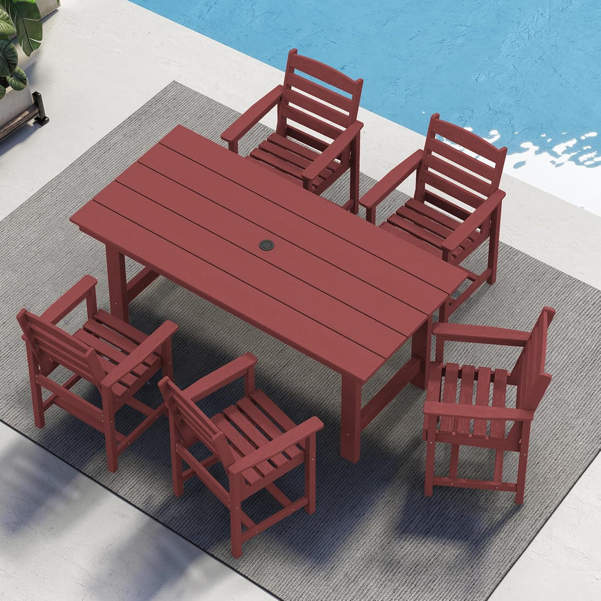 SERWALL 7-Piece HDPE Patio Dining Set, Aruba, 66.9in D x 32.2in W x 29.1in H