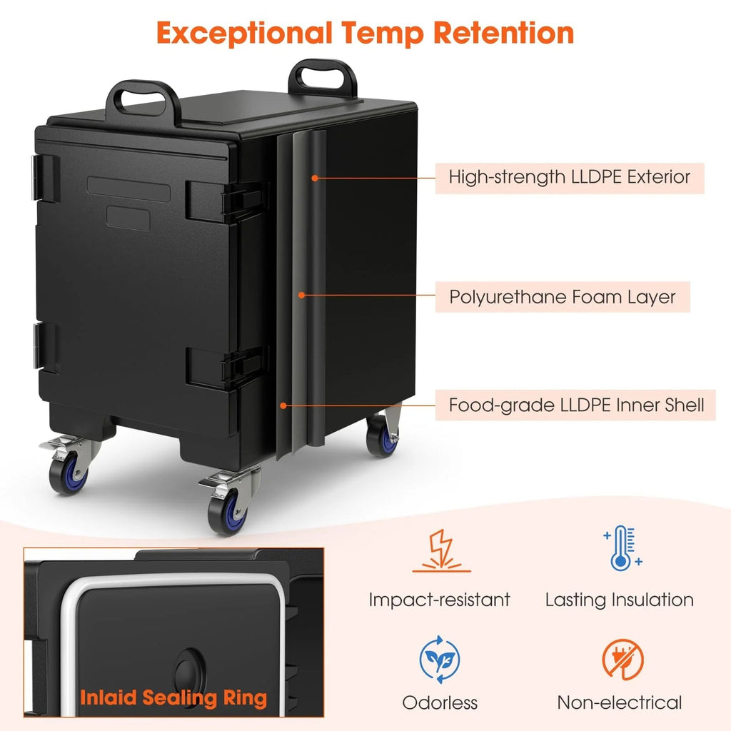 Insulated Food Pan Carrier, 81 Quart, 5 Full-Size Pans, Black