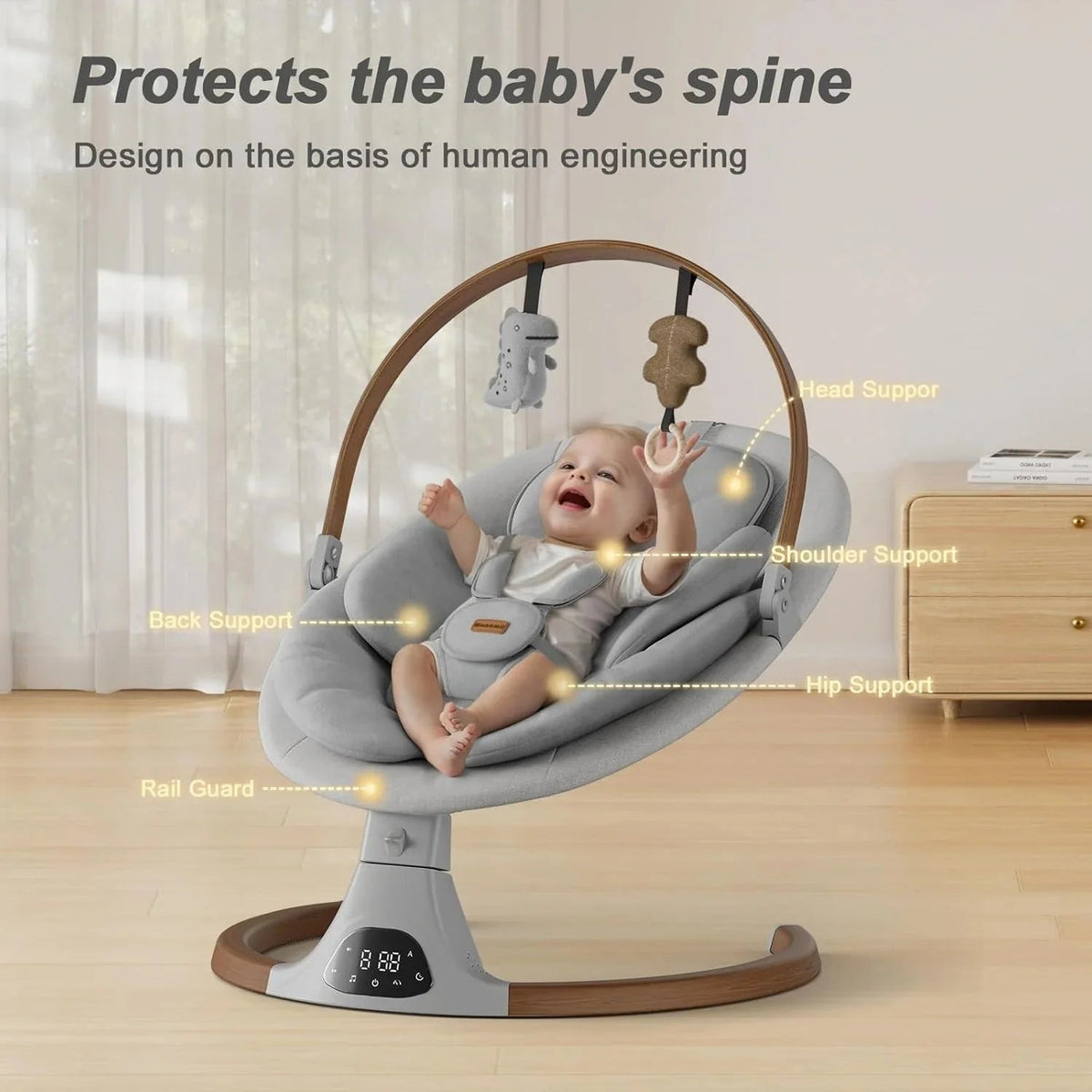 Monamii Bluetooth Infant Swing With Music Speaker, 5 Speeds And Remote Control