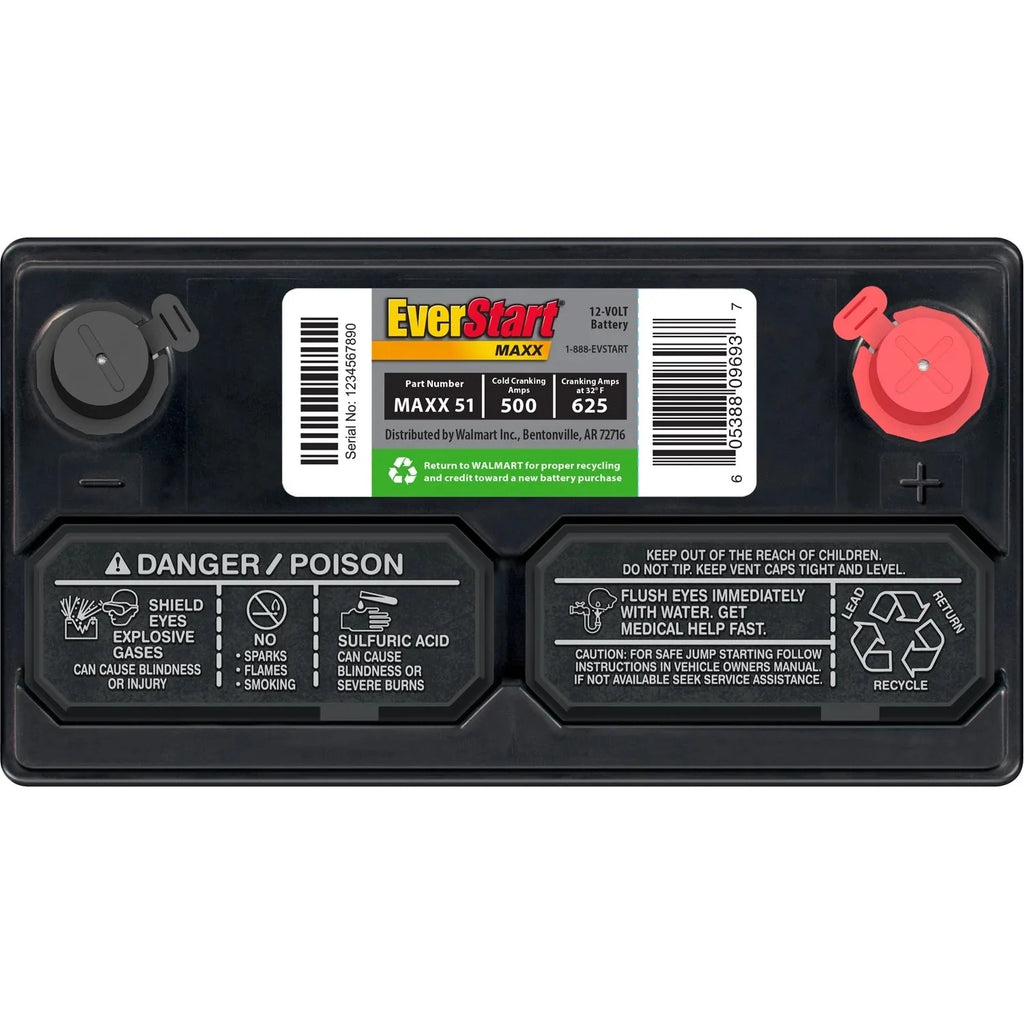 EverStart Maxx Lead Acid Automotive Battery, Group Size 51, 12 Volt, 500 CCA