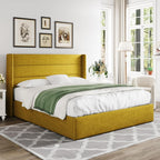 Allewie Queen Lift Up Storage Bed Frame With Wingback Headboard, Light Beige - 80.7 x 60.6 x 44.5 in