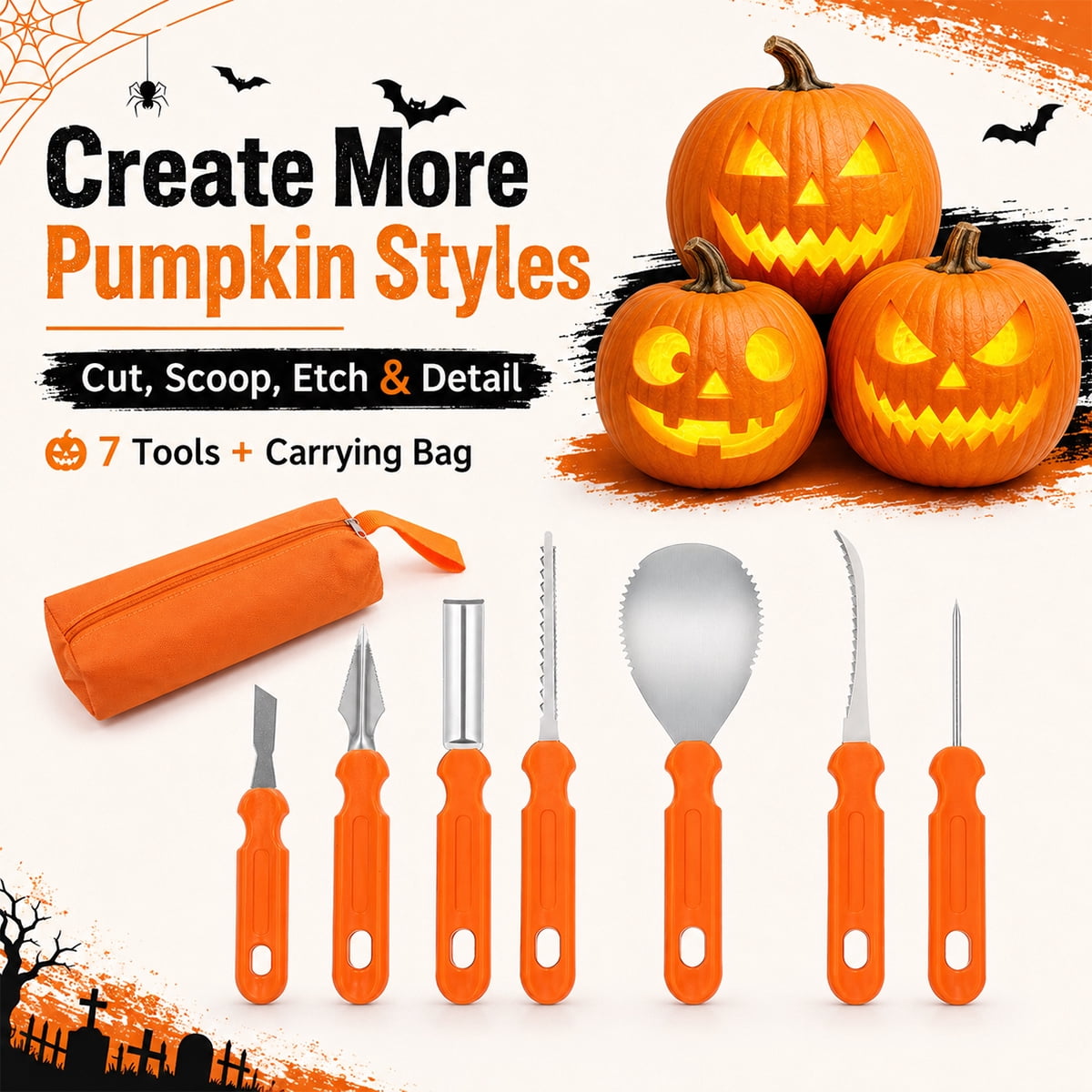 Halloween Pumpkin Carving Kit Heavy Duty Stainless Steel Pumpkin Carving Tools With Carrying Sculpting and Carving 7pcs