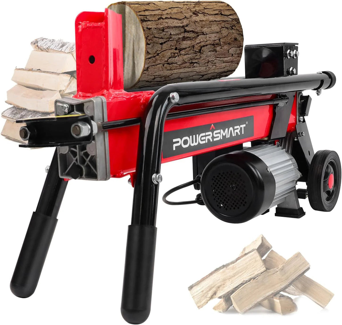 Electric Log Splitter 7-Ton, 15 Amp, Horizontal Full Beam Design With Steel Wedge