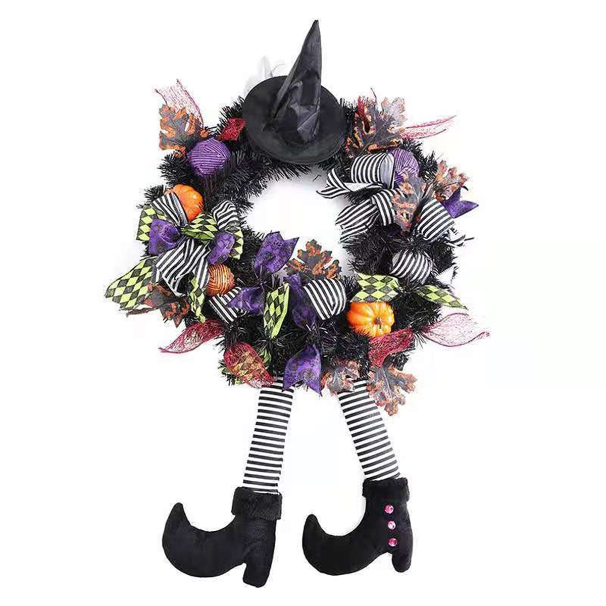 Halloween decorations,Halloween Wreath Front Door,24'' Witch Wreath,Witch's Hat And Legs Hanging Leg Pumpkin Maple Leaf Decor Unique Decoration,halloween decorations for Door or Interior Wall Decor