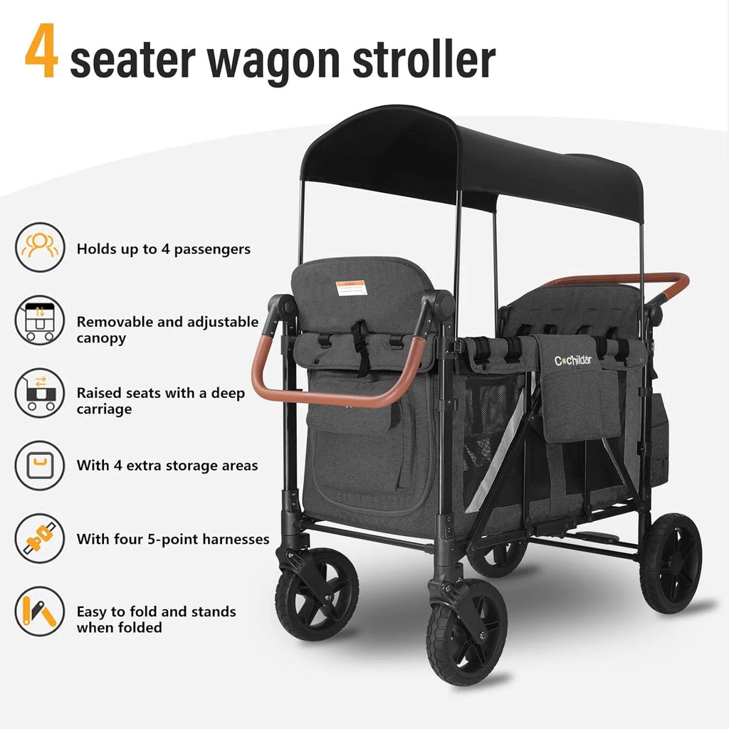 Cochildor 4 Seater All-Terrain Wagon Stroller, 300 lb Capacity, Light Grey - ST4N