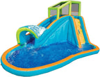 Banzai Inflatable Water Slide Kids Pool With Built-In Sprinkler Wave And Water Wall - 14 Feet Long By 8 Feet High