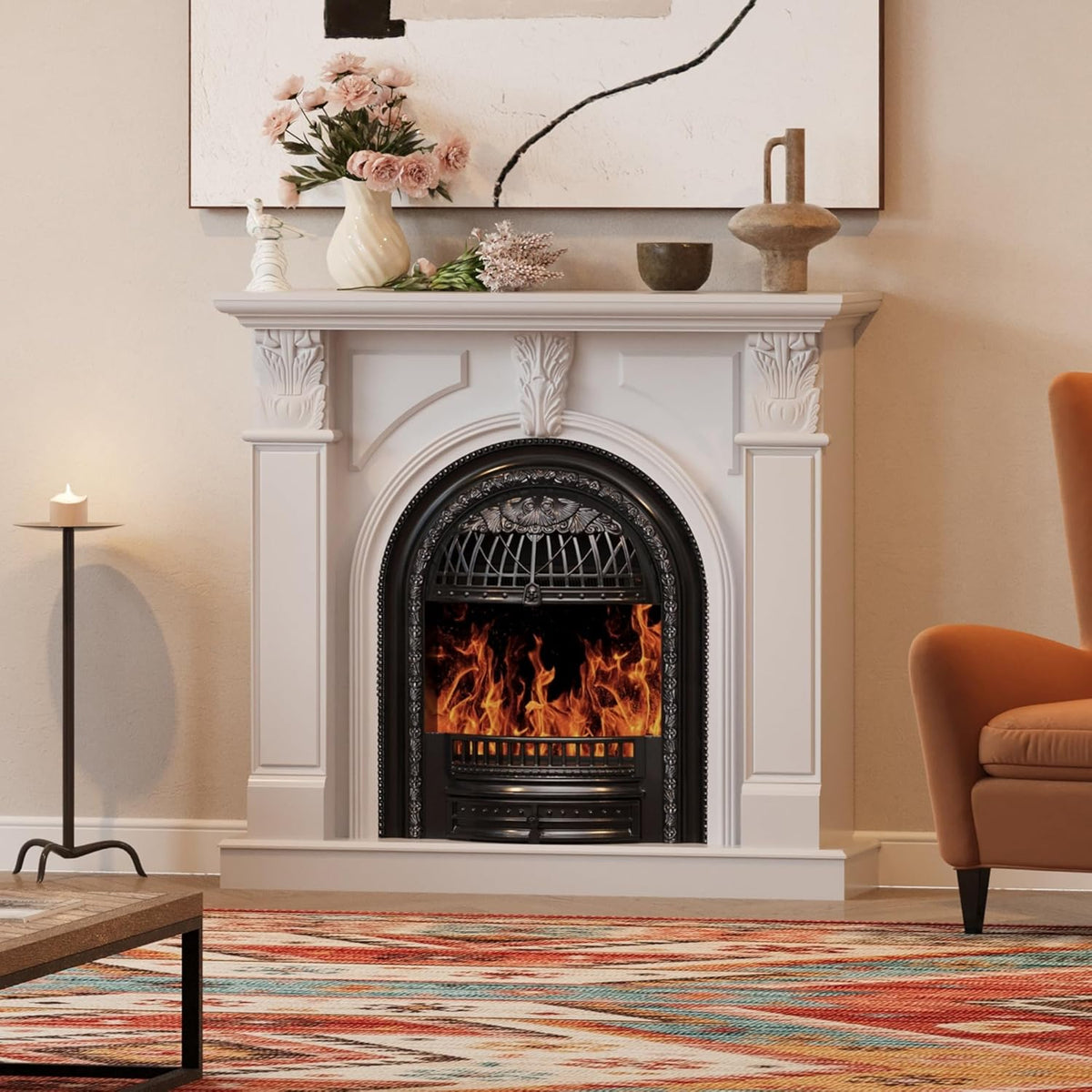 BLANKSPACE 48in Electric Fireplace With Mantel and TV Stand - Black Birdcage