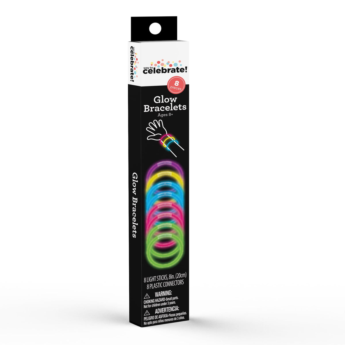Multicolor Glow Bracelets, 8", 8 Count, by Way To Celebrate