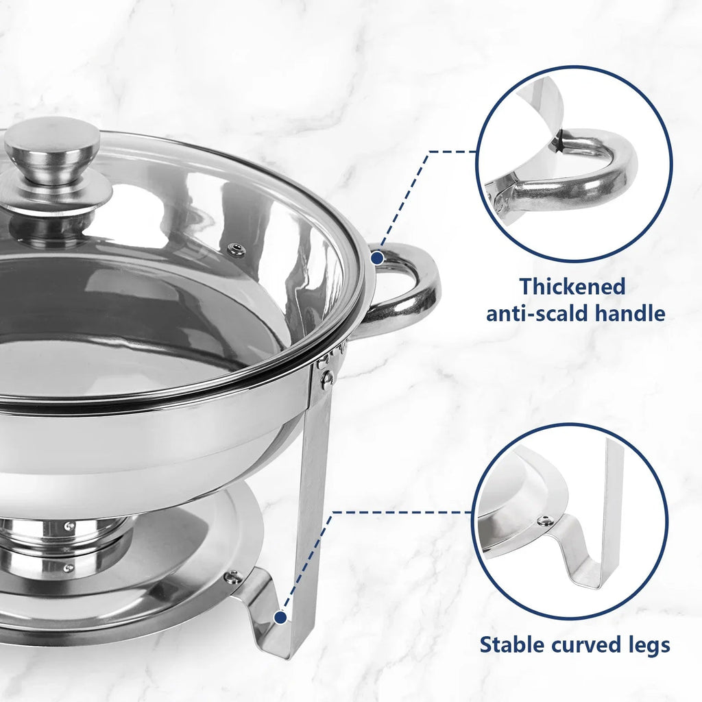 IMACONE 5QT Stainless Steel Round Chafing Dish Buffet Set, 2-Pack With Glass Lid