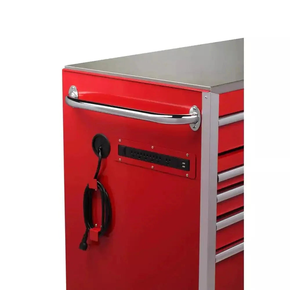Heavy-Duty 72 in W x 24 in D 15-Drawer Mobile Workbench With Stainless Steel Top - Red
