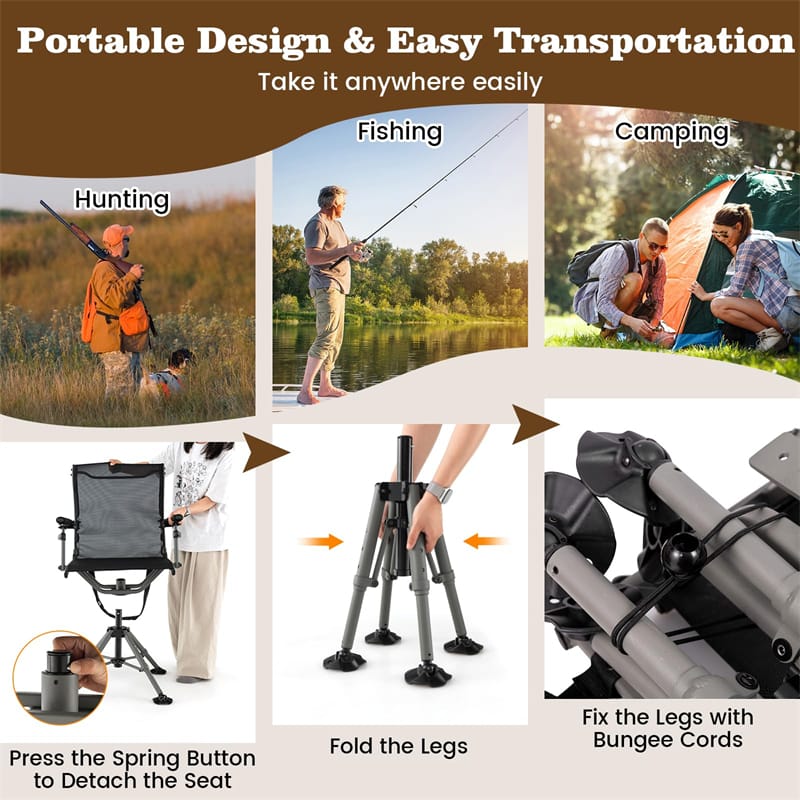 360 Swivel Hunting Chair With Adjustable Gun Holder, Armrests And 330 lbs Capacity - Black/Grey